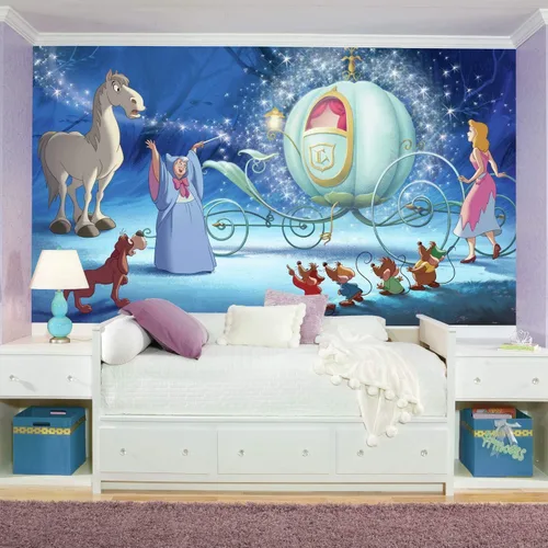 Miniatura 2 de RoomMates JL1374M Disney Princess Cenicienta - Mural de pared extraíble en aerosol y palo de carruaje de Cenicienta, 10.5 pies x 6 pies, azul