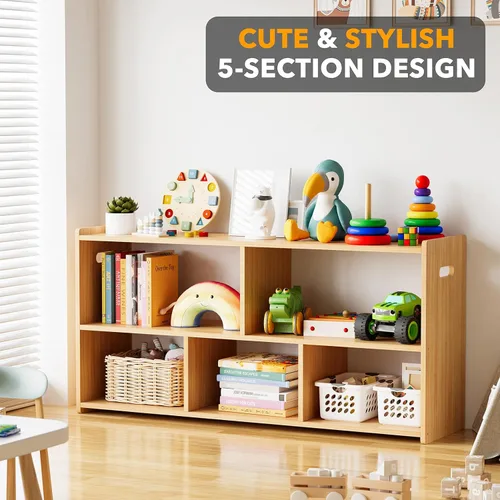 Miniatura 4 de SpaceAid Estantería de 5 Compartimentos, Librero Montessori para Niños Pequeños, Organizador de Estante de Libros de Madera, Muebles de Natural
