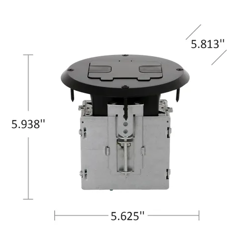 Miniatura 3 de RACO 6239BK Kit de piso con dispositivo dúplex empotrado 15A TR y caja de acero ajustable, 1-Gang, negro