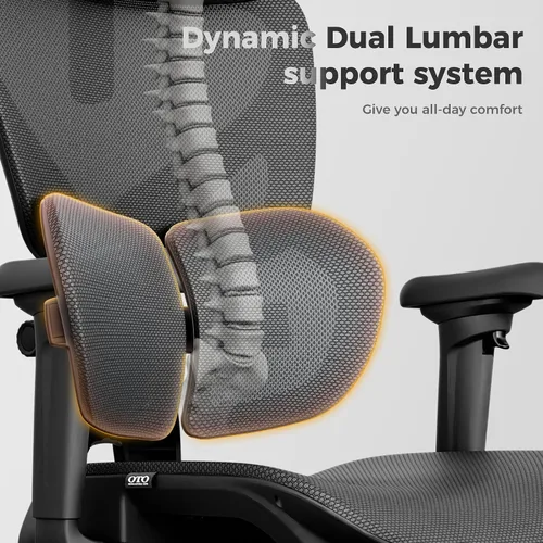 Miniatura 5 de OTO Zenpex Silla de oficina ergonómica de malla, profundidad de asiento ajustable de 1.96 pulgadas, soporte lumbar dinámico, reposapiés extensible