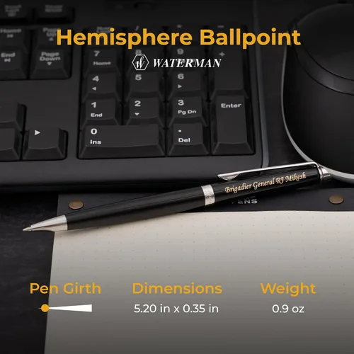 Miniatura 5 de Bolígrafo Waterman Personalizado Bolígrafo de Bola Waterman Hemisphere con Acción de Giro Grabado en Laca Negra Brillante con Ribete Cromado.