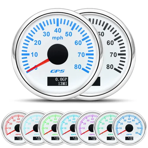 Miniatura 9 de ARTILAURA Velocímetro GPS de 52mm 2-1/6" para embarcaciones, 60 MPH, odómetro, 7 colores, impermeable, 9-32V, para AUTO, automóvil, marítimo (negro)