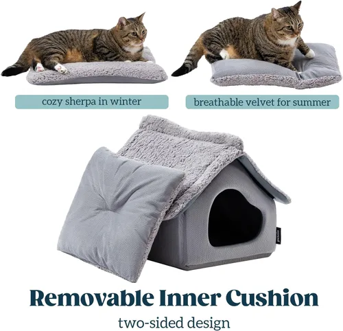 Miniatura 4 de Pelzin Casas para gatos de interior – Cama cueva grande para gatos con espuma de apoyo extraíble y alfombrilla lavable de 2 lados – Cama cubierta