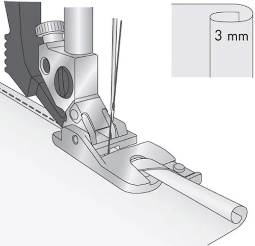 Miniatura 7 de Juego de 3 piezas de prensatelas para máquina de coser con dobladillo enrollado estrecho (0.118 in, 0.157 in y 0.236 in) para todas las máquinas