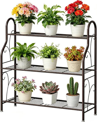 Miniatura 11 de SORCEDAS Soporte para plantas para interiores y exteriores, estante colgante de esquina de 3 niveles de alto, soportes de metal para flores, soporte