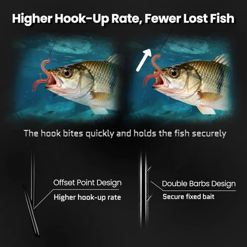 Miniatura 2 de FishTrip Baitholder Fishing Hooks, 100 Pack Bait Holder Hook Double Barbed Offset Long Shank Live Bait Fish Hooks Saltwater Freshwater for Bluegill