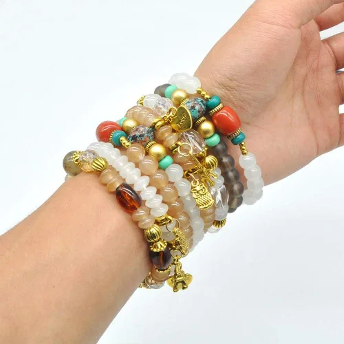 Miniatura 4 de VONRU - Conjuntos de pulseras bohemias para mujer, 6 juegos de pulseras elásticas apilables multicolor, estilo hippie, joyas finas