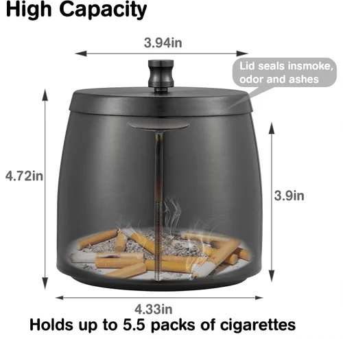 Miniatura 2 de Yangbaga XL cenicero al aire libre con tapa para cigarrillos, ceniceros de acero inoxidable irrompible sin humo, ceniceros a prueba de viento