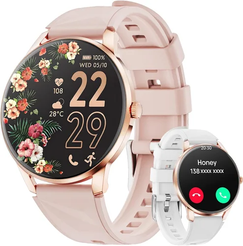 Reloj inteligente para mujer, Android/iPhone, pantalla AMOLED de 1.32 pulgadas con respuesta/hacer llamadas/rastreador de ejercicio/frecuencia
