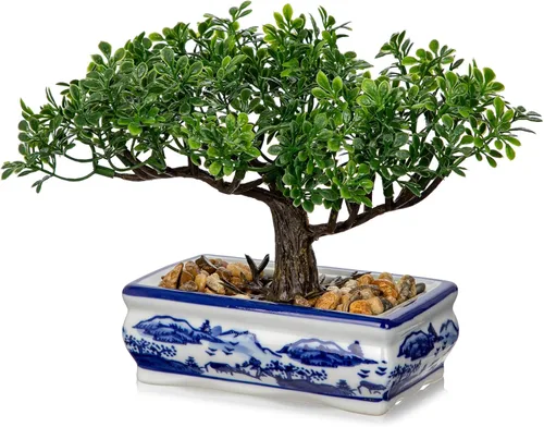 Miniatura 11 de Árbol bonsái artificial, enebro, plantas artificiales para interiores, pequeñas plantas falsas para decoración con macetas de cerámica