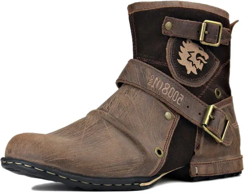 Miniatura 11 de OSSTONE Botas Moto para Hombre de Moda con Cremallera Botas de Cuero Chukka Casuales Estilo Retro OS-5008-1-DA1B1