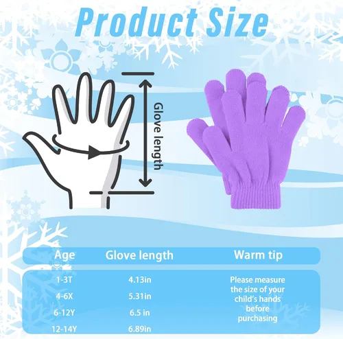 Miniatura 2 de 12 pares de guantes de invierno para niños pequeños, guantes de punto con dedos completos, guantes elásticos y cálidos a granel para niños y niñas