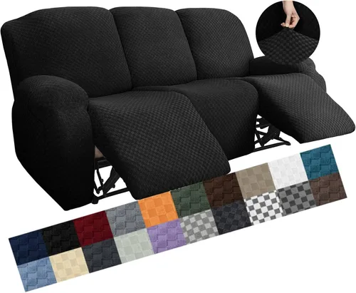 Miniatura 39 de YEMYHOM Funda elástica de 4 piezas para silla reclinable de jacquard con bolsillo lateral, antideslizante, ajustable, protector de muebles con parte