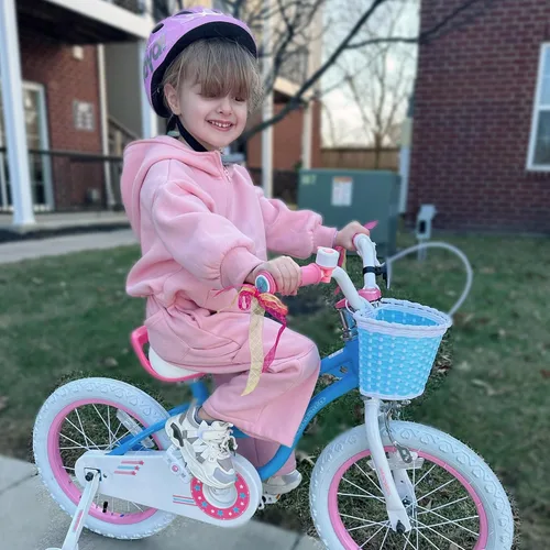 Miniatura 17 de RoyalBaby Stargirl - Bicicleta infantil de 14 pulgadas para niñas con ruedas de entrenamiento y canasta, color azul [4] Azul cielo