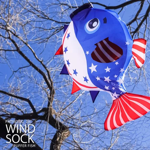 Miniatura 4 de emma kites Plantilla de viento patriótica de pez globo azul para jardín, patio, balcón, porche, cubierta, muelle, fiesta, campamento, festival