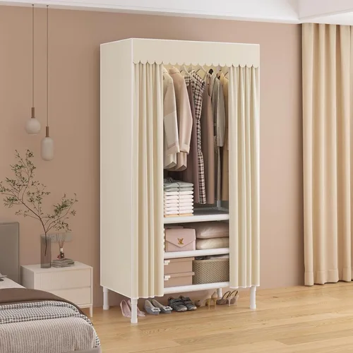 Miniatura 2 de Armarios portátiles para colgar ropa, perchero con funda, armario portátil con 1 varillas para colgar, 2 estantes de almacenamiento, 27.5 pulgadas