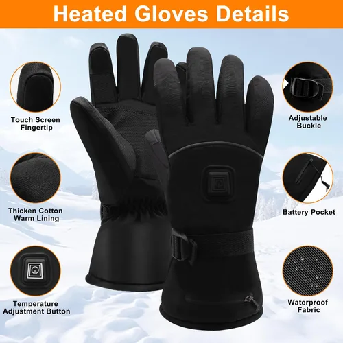 Miniatura 4 de Guantes calefactados con resorte con batería recargable eléctrica, guantes térmicos impermeables para pantalla táctil, guantes térmicos