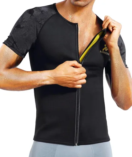 Miniatura 4 de NINGMI Traje de sauna para hombre, traje de sudor caliente, camisa de sauna, moldeador de cuerpo, entrenamiento, traje de neopreno con cremallera