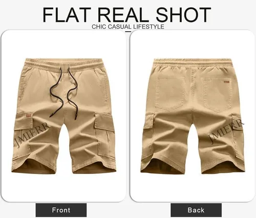 Miniatura 8 de JMIERR Pantalones cortos de sarga para hombre con cordón de algodón clásico elástico con 6 bolsillos