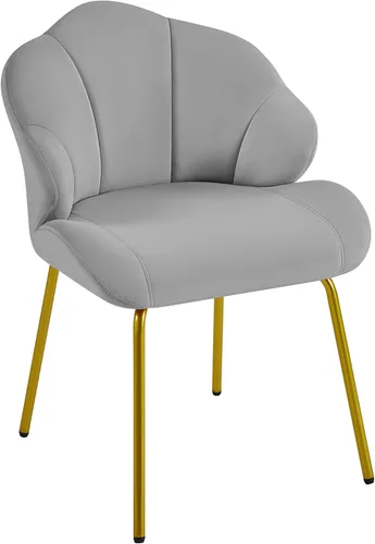 Miniatura 10 de Yaheetech Silla de tocador, silla decorativa de terciopelo con respaldo en forma de concha, sillón moderno con patas de metal dorado para Blanco