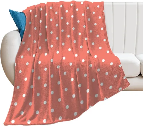 Miniatura 14 de Manta de felpa de lunares blanco aguamarina, suave y acogedora, manta de franela para todas las estaciones, para sofá, cama, 40 x 50 pulgadas