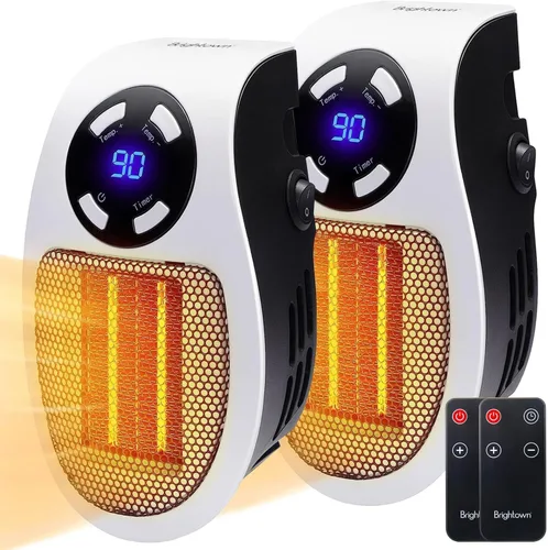 Brightown Calentador de pared enchufable de 450 W, calentador de enchufe portátil con control remoto, pantalla LED clara, calentadores de pared