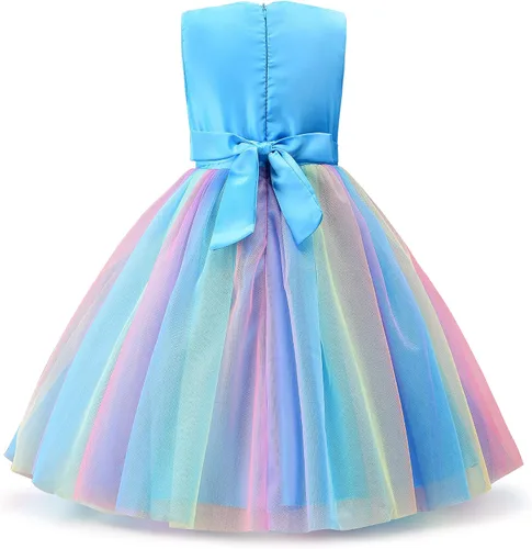 Miniatura 2 de Uhnice Vestido de lentejuelas sin mangas para niña pequeña con diseño de arco iris para fiesta de boda, Arco iris