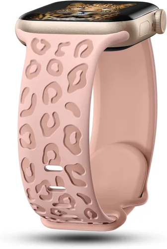 CreateGreat Correas de leopardo grabadas compatibles con Apple Watch Band de 1.575 in 1.614 in 1.496 in 1.654 in 1.732 in 1.772 in 1.811 in 1.929 in