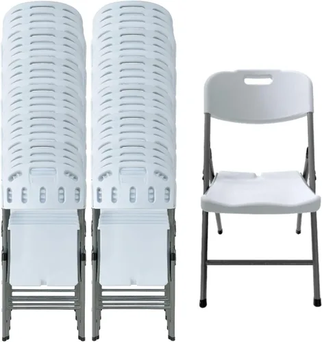 Miniatura 13 de BTEXPERT Silla plegable blanca con marco de acero, silla plegable comercial resistente, asiento de plástico HDPE, silla de eventos para interiores