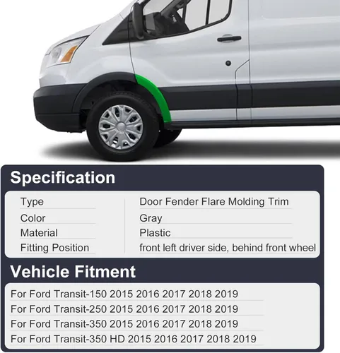 Miniatura 4 de Moldura de Guardabarros Delantero Izquierdo Cubierta de Panel de Arco de Rueda Compatible con Ford Transit-150 Transit-250 Transit-350 2.0L 3.5L