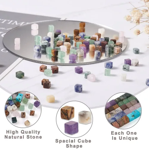 Miniatura 3 de KISSITTY 180 cuentas espaciadoras de piedras preciosas de jaspe azul natural de 0.157 pulgadas (0.157 in), cuentas de cristal semipreciosas, mini