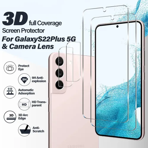 Miniatura 2 de BIGFACE Protector de pantalla de vidrio templado para Galaxy S22 Plus, paquete de 2, antiarañazos, desbloqueo ultrasónico de huellas dactilares