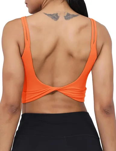 LUYAA Sujetadores deportivos de entrenamiento para mujer, sin espalda, acolchados, para yoga, ombliguera, espalda baja, brasier para gimnasio