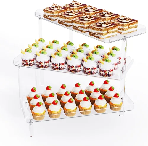 Miniatura 15 de Bakzon Soporte de 3 piezas para cupcakes, juego de mesa de postres de acrílico transparente con patas de soporte de hierro para cumpleaños