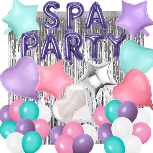 Miniatura 6 de 32 piezas de globos de decoración de fiesta de spa, temática de spa, suministros para fiesta de cumpleaños, cosméticos de lápiz labial, globos
