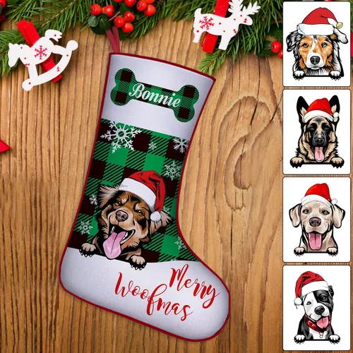 Miniatura 8 de Medias de Navidad de raza de perro personalizadas con texto de nombre, regalos de decoración de calcetines de Navidad personalizados para perros