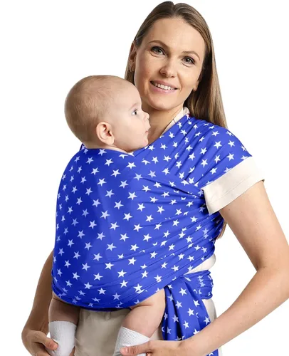 Portabebés de moda con patrón de estrella, cómodo envoltorio y pañal, elástico, transpirable, diseño manos libres, para recién nacidos a niños Azul
