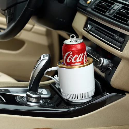 Miniatura 4 de Portavasos para automóvil con enfriador de bebidas, calentador inteligente de tazas, soporte para vasos 2 en 1 para automóvil (blanco con dorado)