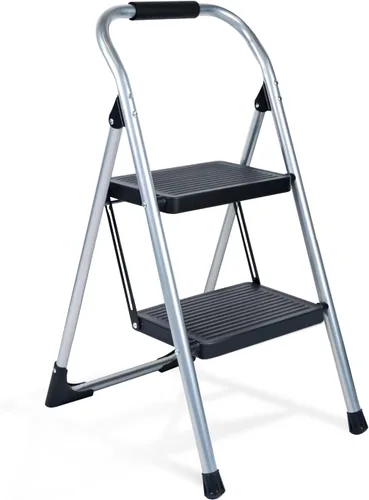 Miniatura 11 de Taburete para Adultos, Escalera de 2 Escalones Plegable 330lbs Antideslizante, Taburete Plegable Ergonómico de 2 Escalones de Acero con Pedal Ancho