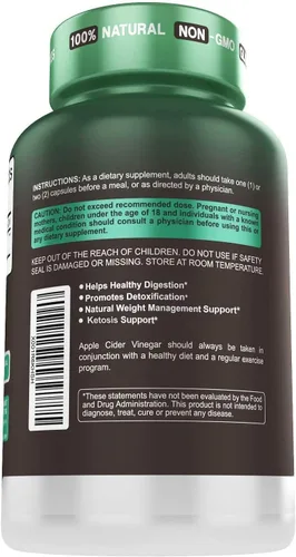 Miniatura 2 de Herbtonics Cápsulas de vinagre de sidra de manzana crudo de 1500 mg con madre Fórmula de control de peso, desintoxicación y digestión con soporte
