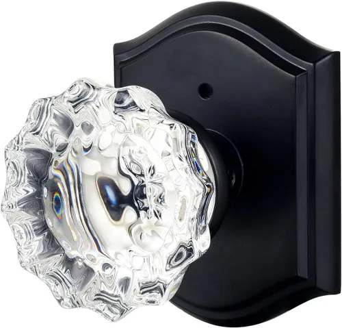 Perillas de puerta de vidrio interiores con cerradura, perillas de puerta de cristal vintage de privacidad para dormitorio y baño, color negro mate