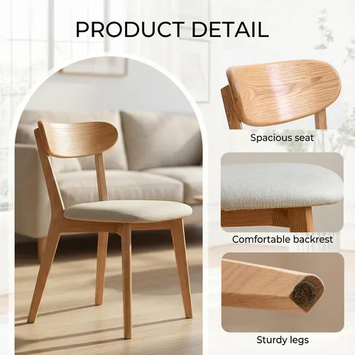 Miniatura 4 de Sillas de comedor 100% de madera de roble macizo, sillas de comedor modernas de mediados de siglo con cojín tapizado, sillas de cocina, comedor