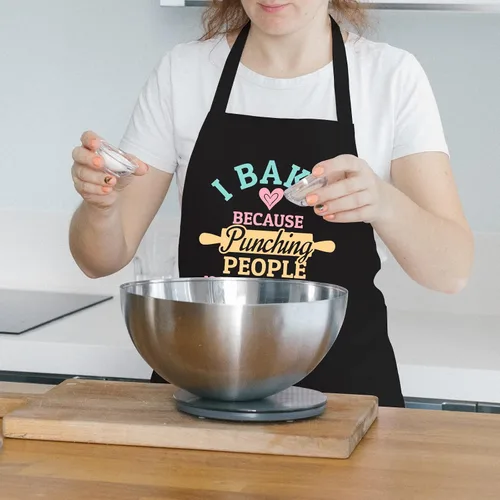 Miniatura 3 de Delantales para hornear para mujeres con bolsillos, delantal "I Bake Because People Is Frowned", bonitos regalos para hornear para amigos panaderos