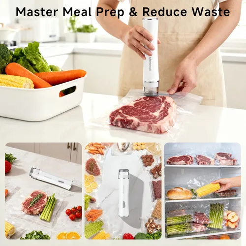 Miniatura 9 de Mehomeli Sellador al vacío compacto para alimentos (máquina selladora al vacío + 20 bolsas de vacío reutilizables), potente máquina selladora al