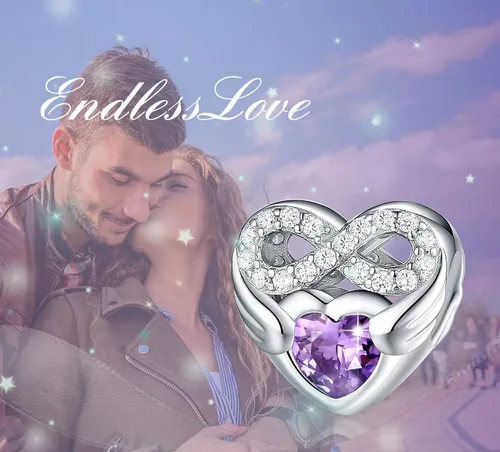 Miniatura 6 de Forever Queen - Abalorio de piedra de nacimiento para pulsera de abalorios de plata de ley 925 con corazón de amor infinito abalorios de feliz