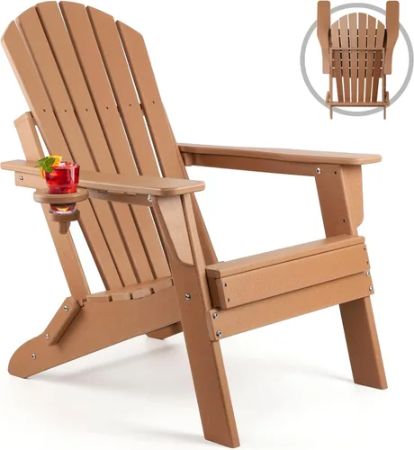 Miniatura 39 de FUNBERRY Juego de 6 sillas plegables Adirondack para todo tipo de clima, sillas para hogueras de polietileno de alta densidad con portavasos