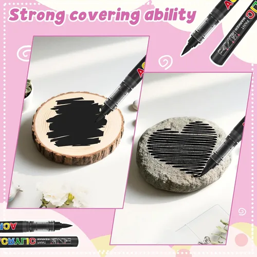 Miniatura 5 de Surcotto 12 marcadores de pintura acrílica negra, bolígrafos y marcadores de punta de pincel suave, bolígrafos de pintura acrílica para madera