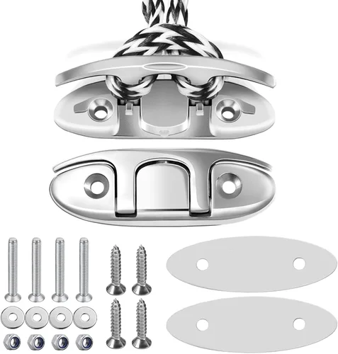 Miniatura 9 de Tacos plegables para barco de 4-1/2 pulgadas, acero inoxidable 316, tacos de muelle abatibles, paquete de 2