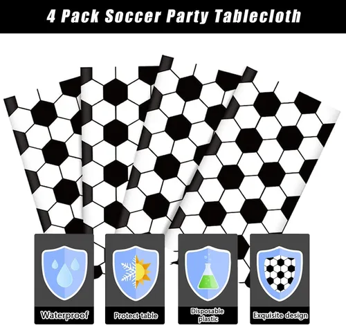Miniatura 3 de Smilelife Paquete de 4 manteles de fútbol desechables para fiesta de fútbol, decoraciones de cumpleaños, suministros de fiesta, 54 x 108 pulgadas