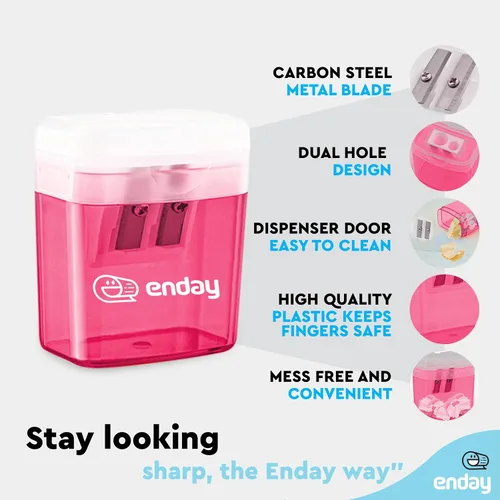 Miniatura 3 de Sacapuntas manual de doble agujero, color rosa, sacapuntas de lápices jumbo con tapa y contenedor, sacapuntas de mano para lápices grandes